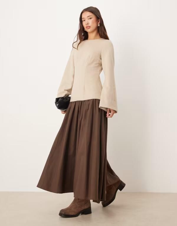 エイソス レディース トップス ワンピース マキシ ASOS DESIGN hybridropped waist maxi dress in stone ストーン