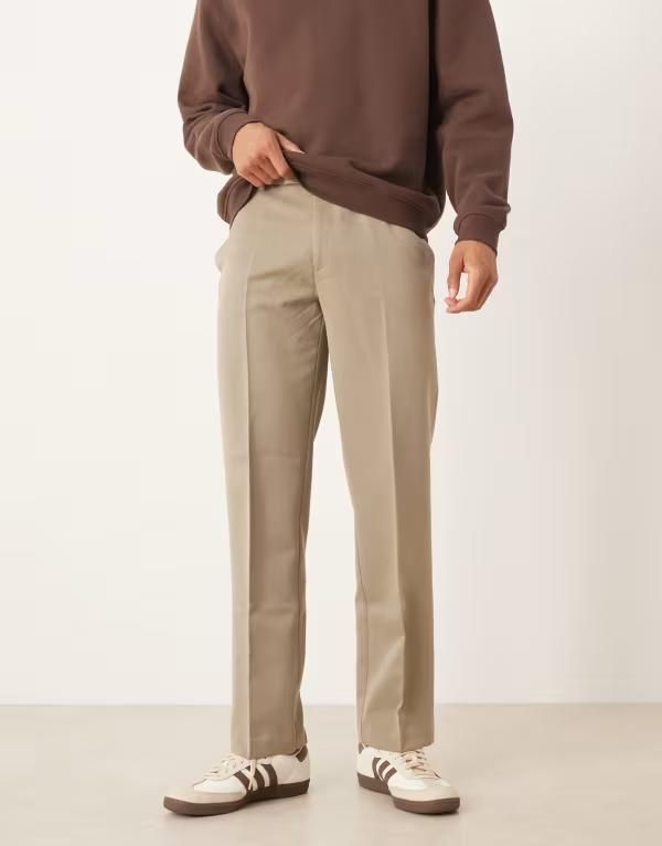 エイソス メンズ ボトムス カジュアルパンツ ストレート ASOS DESIGN straight leg dress pants in light khaki カーキ