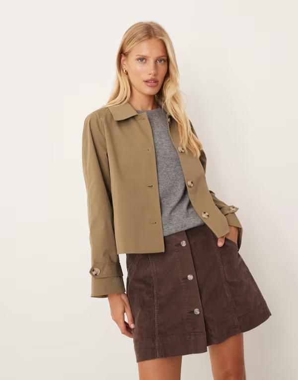 ヴィラ レディース アウター コート クロップド Vila cropped trench coat in deep olive Gothic olive オリーブ