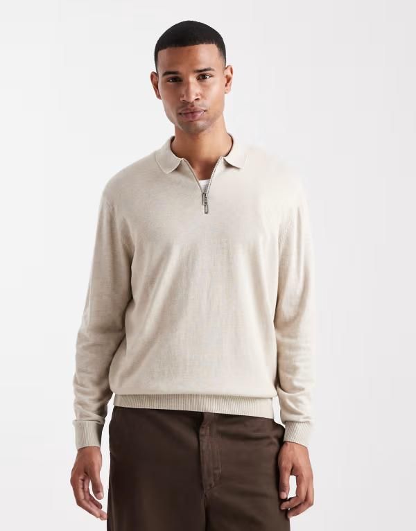 ジャック アンド ジョーンズ メンズ トップス ポロシャツ ハーフジップ ニット Jack Jones quarter zip knit polo Oatmeal オートミール