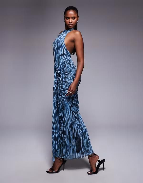 エイソス レディース トップス ワンピース ハイネック マキシワンピース プリント ノースリーブ マキシ ASOS DESIGN sash front high neck sleeveless maxi dress print Abstract print ブ
