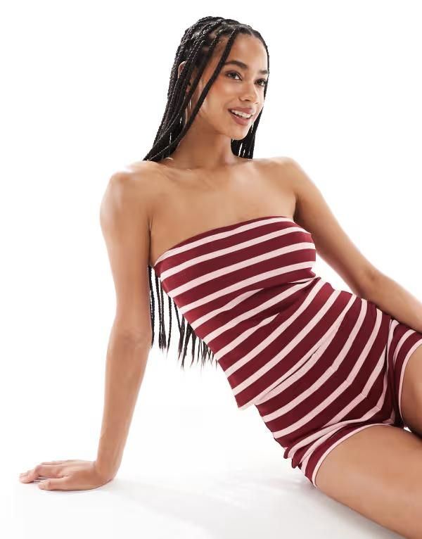 エイソス レディース トップス ベスト ASOS DESIGN striped bandeau top part of a set PINK ピンク