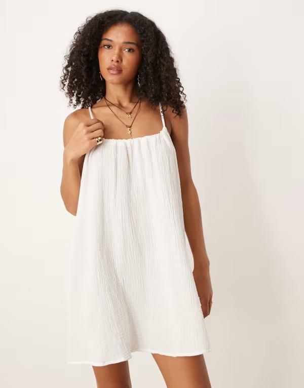 ジェイディーワイ レディース トップス ワンピース ミニワンピース ミニ JDY cheesecloth mini dress CLOUD DANCER ホワイト
