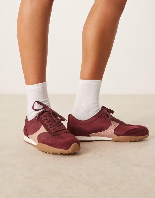 エイソス レディース シューズ スニーカー レース ASOS DESIGN Dive lace up sneakers Burgundy mix バーガンディ
