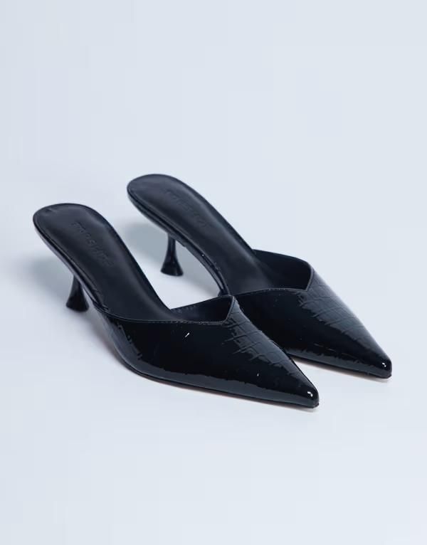 トップショップ レディース シューズ サンダル Topshop Ivette croc patent close toe mules Black ブラック