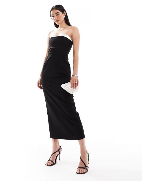 フォースレックレス レディース トップス ワンピース マキシワンピース コントラスト マキシ 4th Reckless tailored bandeau contrast corset bust detail maxi dress Black ブラック