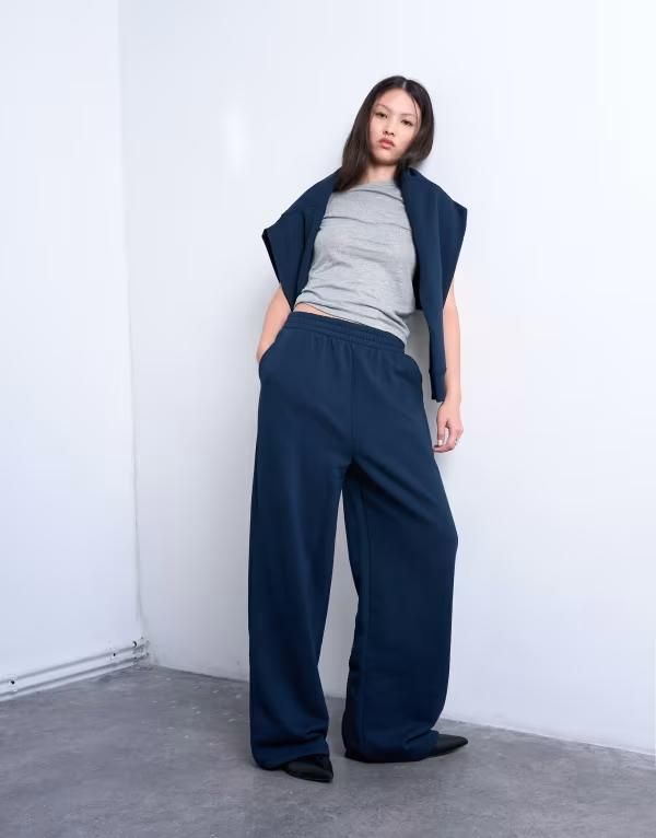トップショップ レディース ボトムス カジュアルパンツ ストレート パンツ スウェットパンツ Topshop straight leg sweatpants NAVY ネイビー