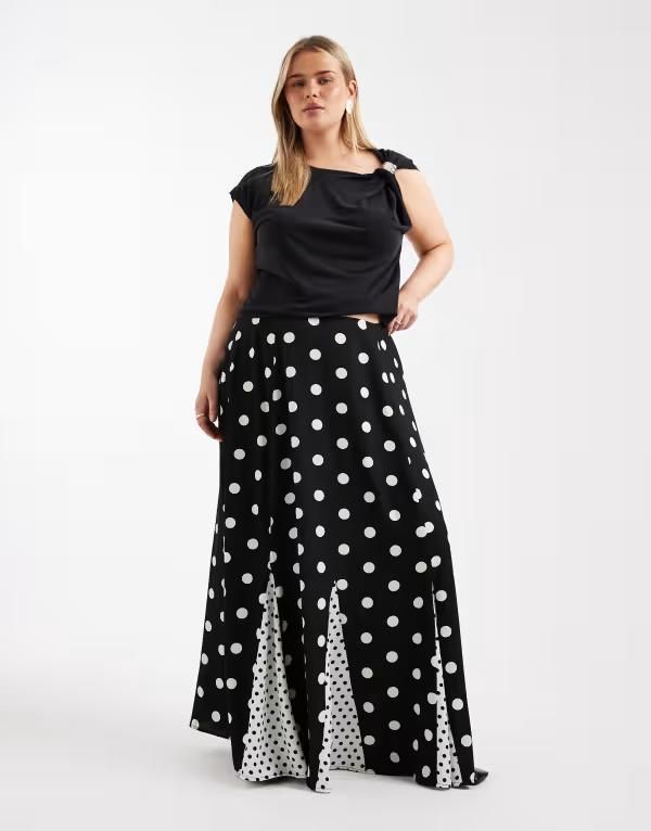 エイソス レディース ボトムスカート プリント マキシ ASOS Curve ASOS DESIGN Curve mixed print godet maxi skirt Mixed print