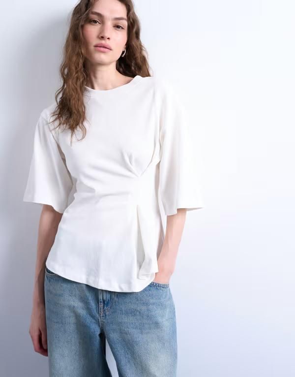 トップショップ レディース トップス Tシャツ Topshop cinch waistructured tee WHITE ホワイト