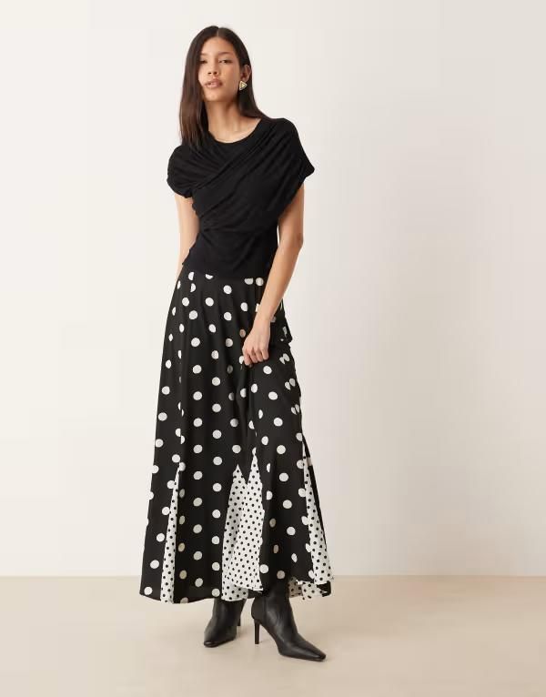 エイソス レディース ボトムスカート プリント マキシ ASOS DESIGN mixed prints godet maxi skirt Mixed print