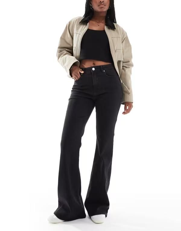 オンリー レディース ボトムス デニムパンツ ジーンズ ONLY Henni high rise retro flare jeans in washed WASHED BLACK ブラック