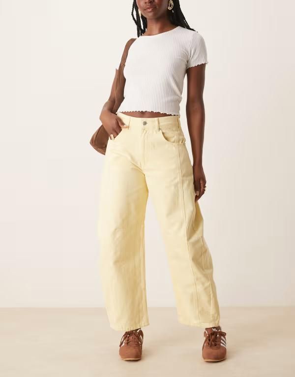 エイソス レディース ボトムス デニムパンツ ジーンズ ASOS DESIGN oversized crop barrel jeans with panels in buttermilk