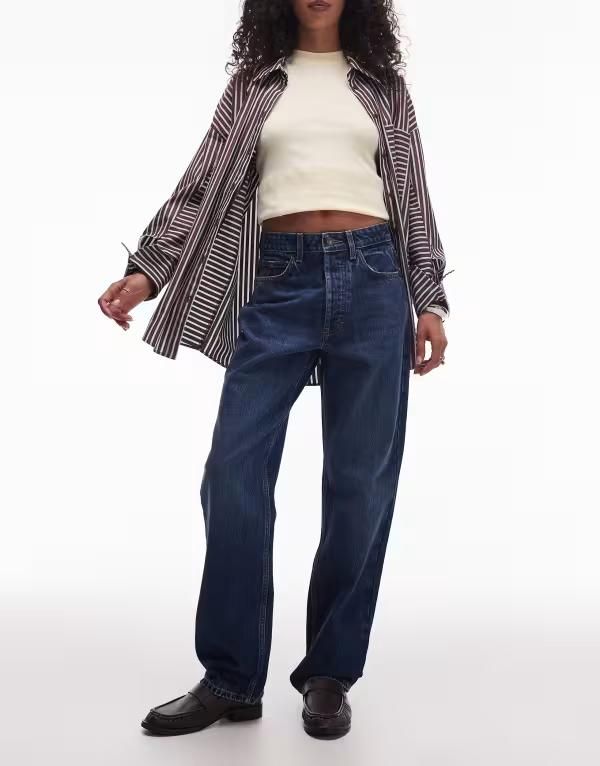 トップショップ レディース ボトムス デニムパンツ ジーンズ Topshop Kort high rise straight jeans in rich Rich ブルー