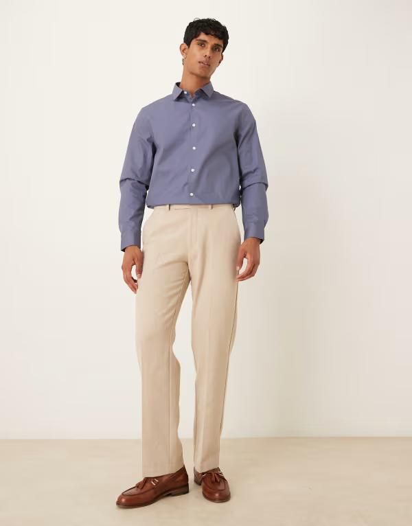 エイソス メンズ トップス シャツ Tシャツ ASOS DESIGN formal easy iron poplin regular shirt in steel Steel Blue ブルー