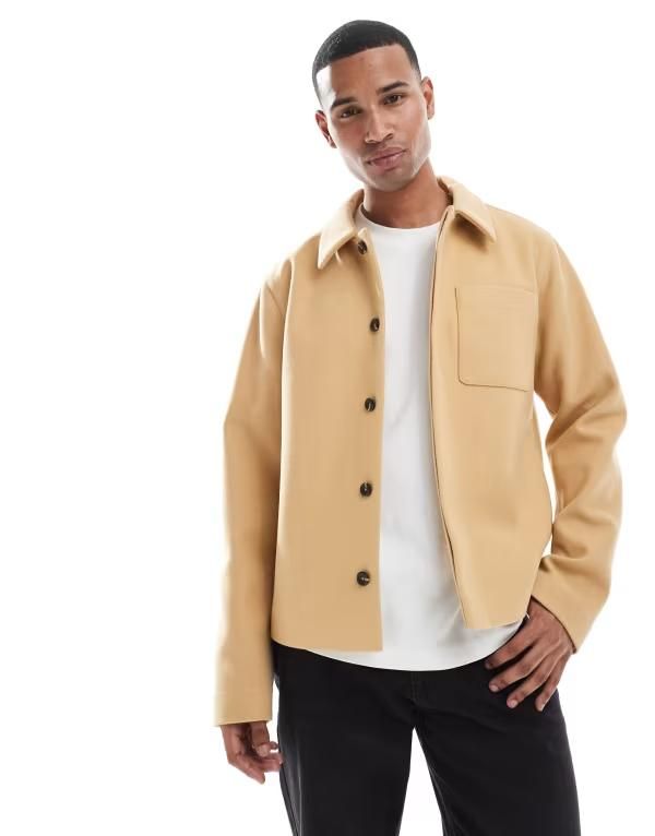 エイソス メンズ アウター ジャケット・ブルゾン ウール ASOS DESIGN wool look shacket in camel CAMEL キャメル