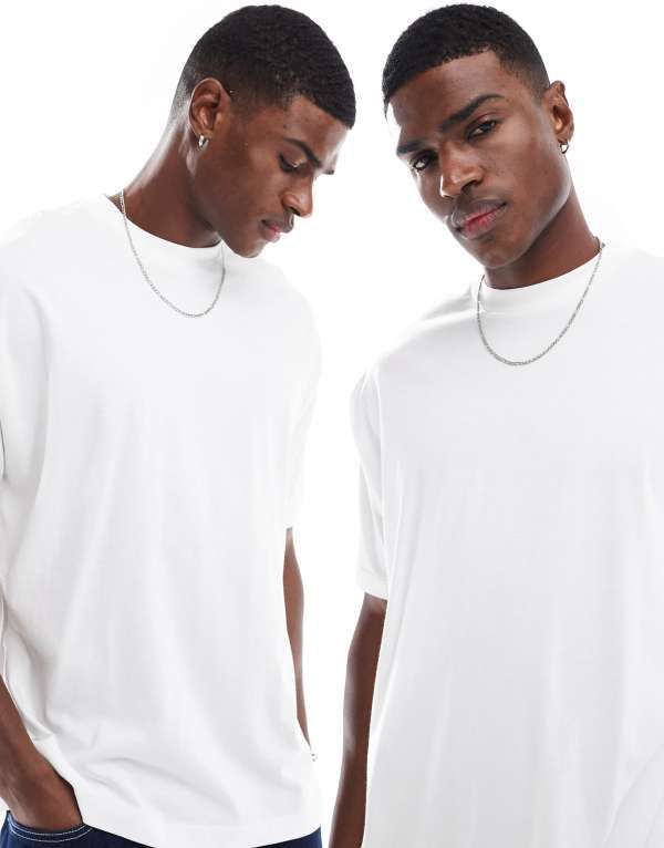 エイソス メンズ トップス Tシャツ ASOS DESIGN essential 2 pack oversized tshirts WHITE ホワイト
