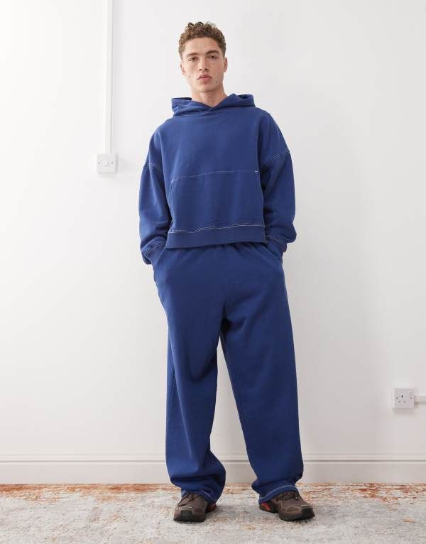 コルージョン メンズ ボトムス カジュアルパンツ パンツ スウェットパンツ COLLUSION baggy relaxed sweatpants in washed BLUE ブルー