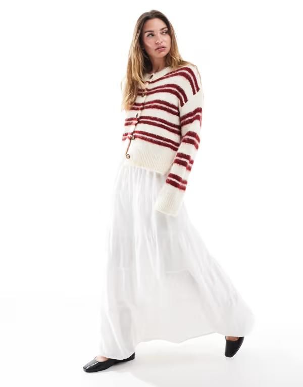 コットンオン レディース ボトムスカート ティアード マキシ CottonOn Cotton tiered maxi skirt WHITE ホワイト