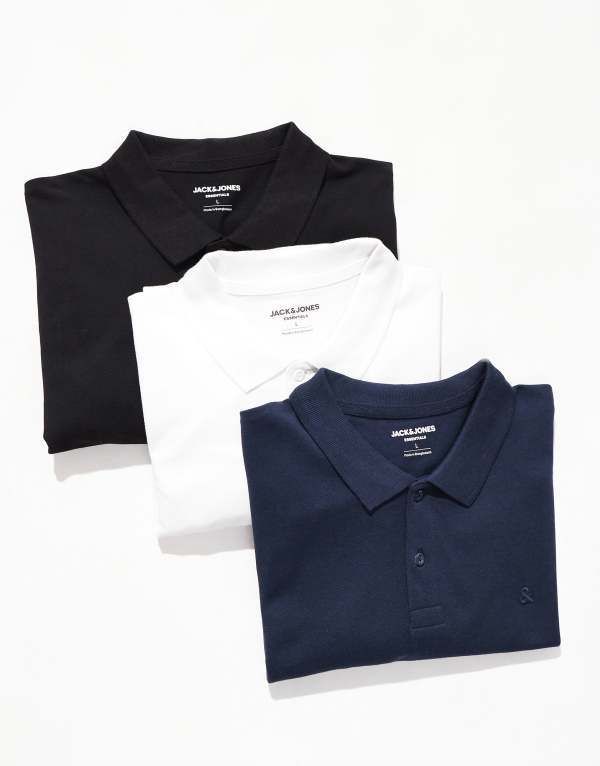 ジャック アンド ジョーンズ メンズ トップス ポロシャツ スリムフィット Jack Jones 3 pack slim fit pique polo white White Navy Blazer ホワイト