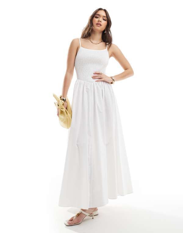 フォースレックレス レディース トップス ワンピース マキシワンピース ギャザー スカート マキシ 4th Reckless shirred cami v waist ruched skirt maxi dress WHITE ホワイト