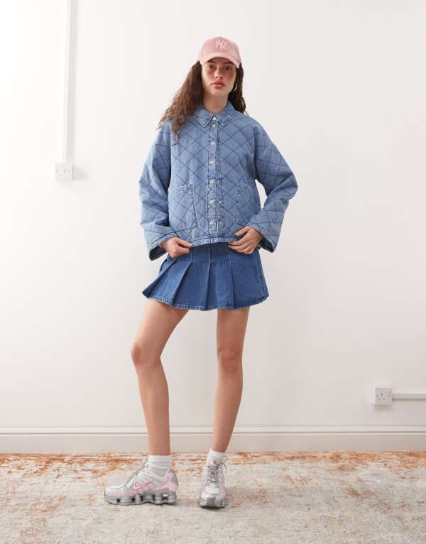 ノイジーメイ レディース アウター ジャケット・ブルゾン キルティング デニム ジャケット Noisy May quilted diamond denim jacket in light blue wash Light Blue Denim デニム