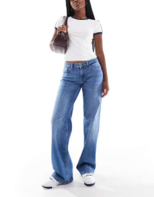 オンリー レディース ボトムス デニムパンツ ワイドレッグ ローライズ ジーンズ ONLY Judy low rise wide leg jeans in mid blue wash Medium blue ブルー