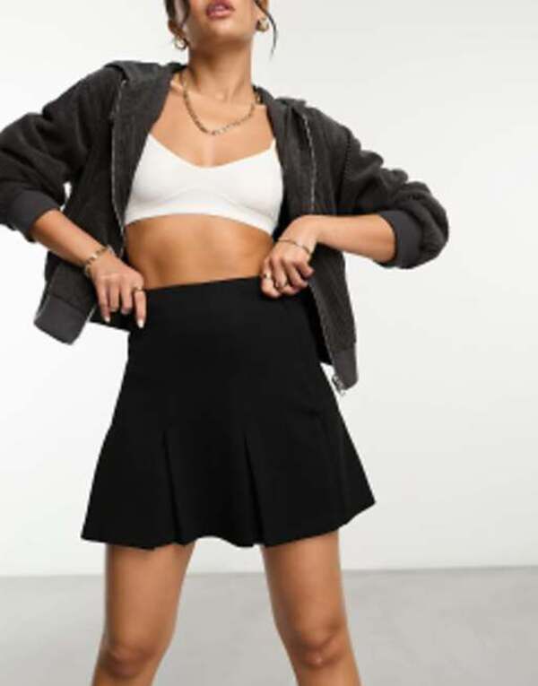 エイソス レディース ボトムス スカート プリーツ ミニ ASOS DESIGN pleated twill mini skirt Black ブラック