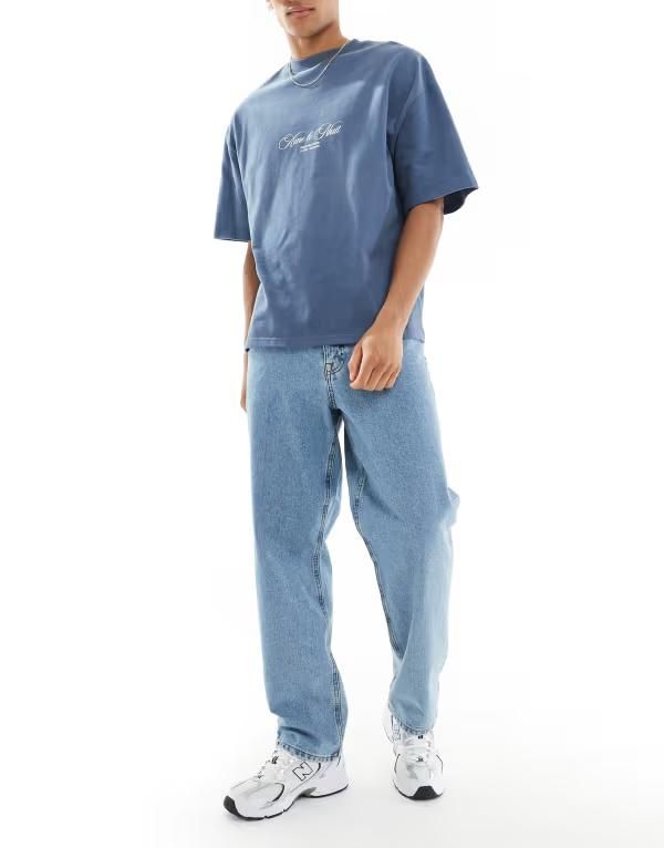 エイソス メンズ ボトムス デニムパンツ ジーンズ ASOS DESIGN baggy jeans in mid wash Mid wash blue ブルー