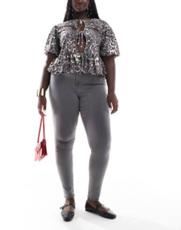 オンリーカーブ レディース ボトムス デニムパンツ ハイウエスト ジーンズ ONLY Curve high waist skinny jeans Medium Gray グレー