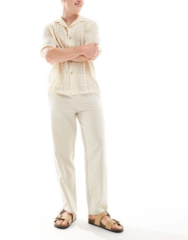 オンリーアンドサンズ メンズ ボトムス カジュアルパンツ パンツ リネン ONLY SONS linen mix loose fit pants Silver Lining シルバー