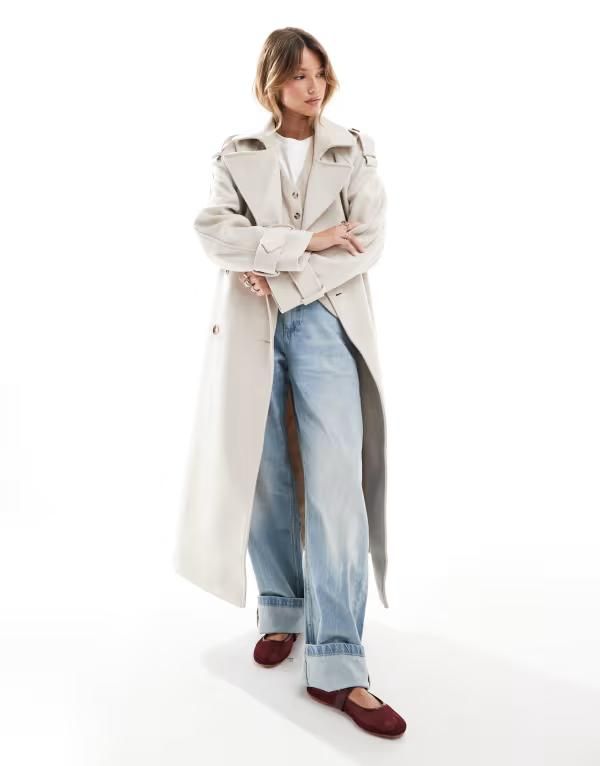 エイソス レディース アウター コート ウール ASOS DESIGN formal faux wool trench coat in cream クリーム