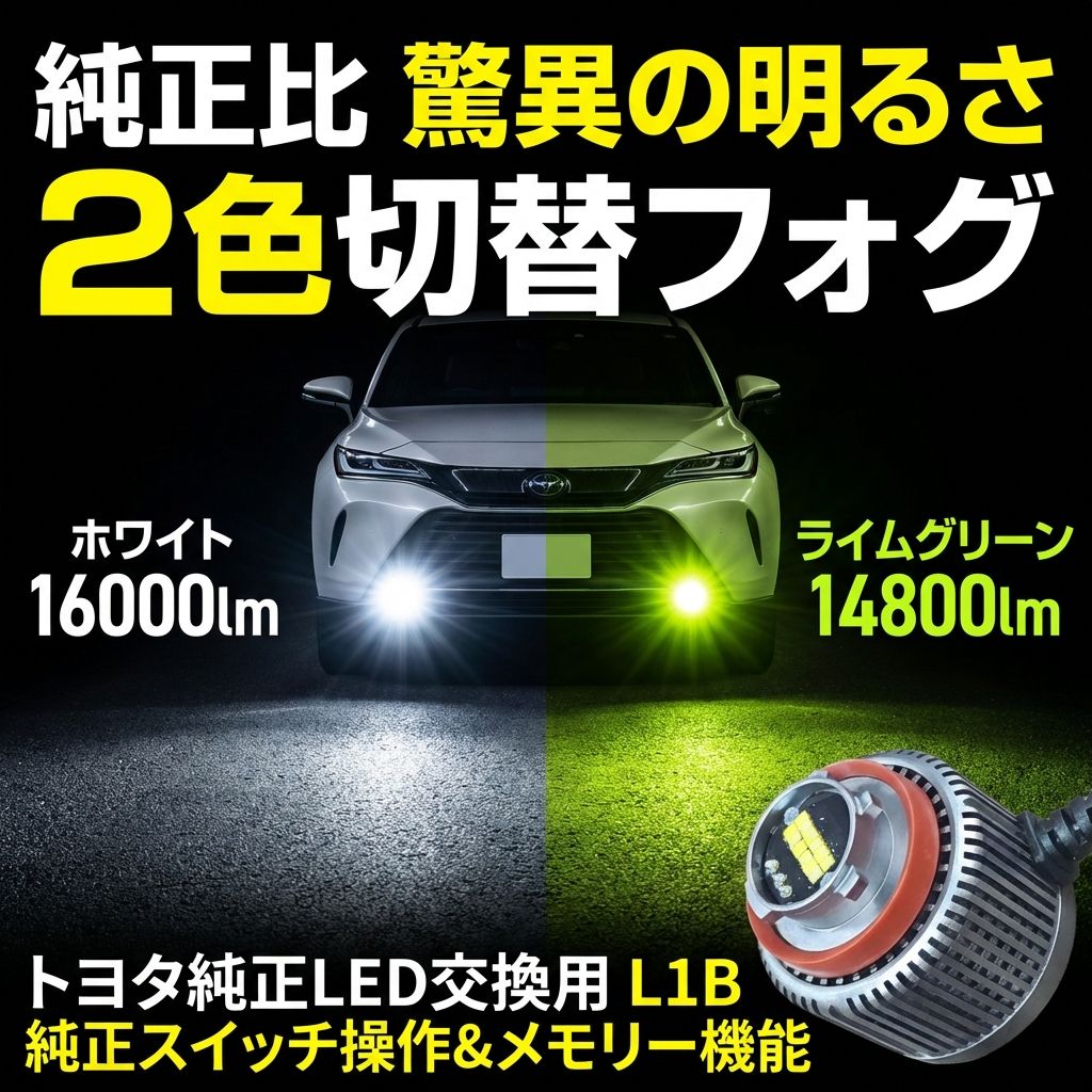 烈光33800lm L1B用　ライム ホワイト フォグランプ2色切替 純正交換用 L1B LEDフォグランプ 2色切替 ホワイト ライムグリーン
