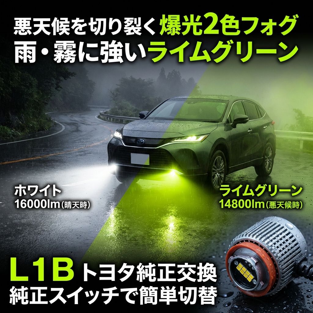 超爆光！2色切替式 L1B用 ライムイエロー×ホワイト フォグランプ！ L1B | フォグランプ LED 爆光 L1b LEDフォグランプ ホワイト ライム