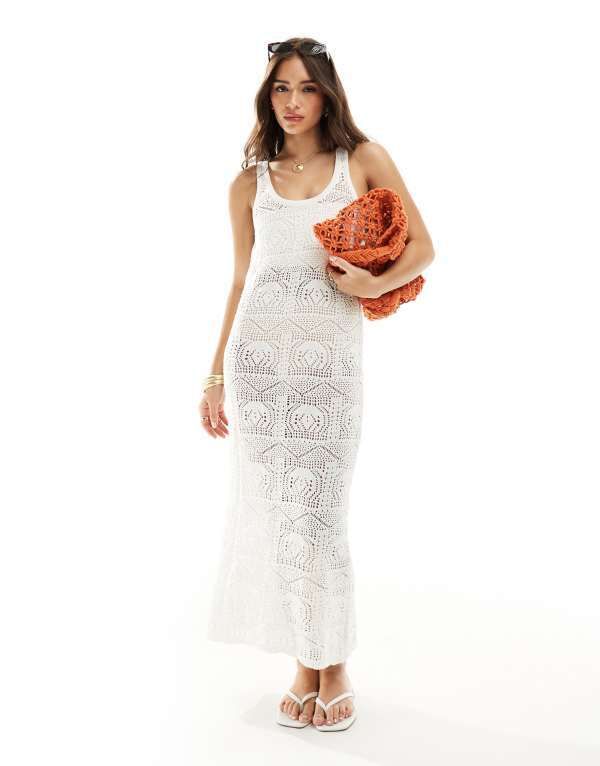 オンリー レディース トップス ワンピース マキシワンピース ニット マキシ ONLY open knit maxi dress WHITE ホワイト