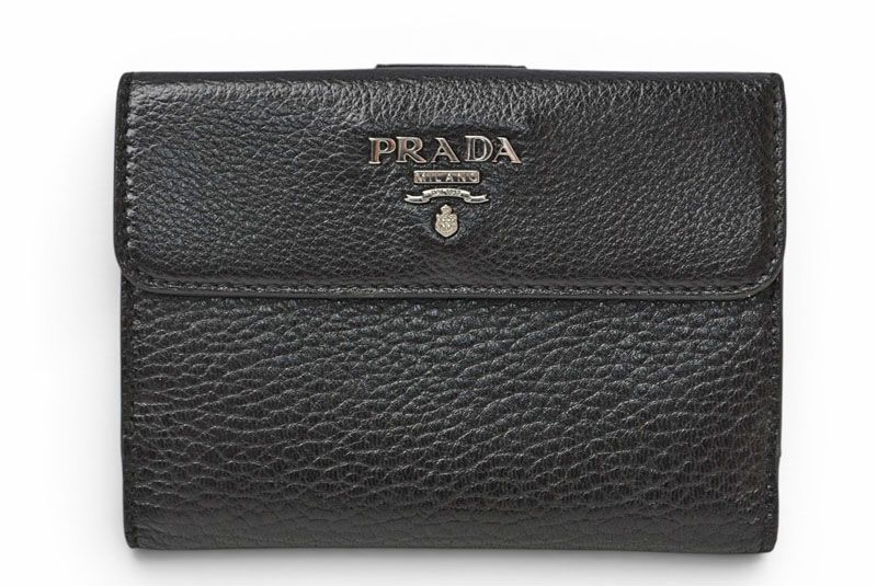 プラダ 財布/三つ折り PRADA 折財布 1M0523 アンティークメタル NERO/ブラック【中古】