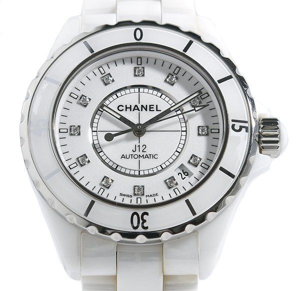 箱・ギャラ付 美品 CHANEL シャネル J12 H1629 セラミック 12Pダイヤ クロノグラフ 自動巻き メンズ