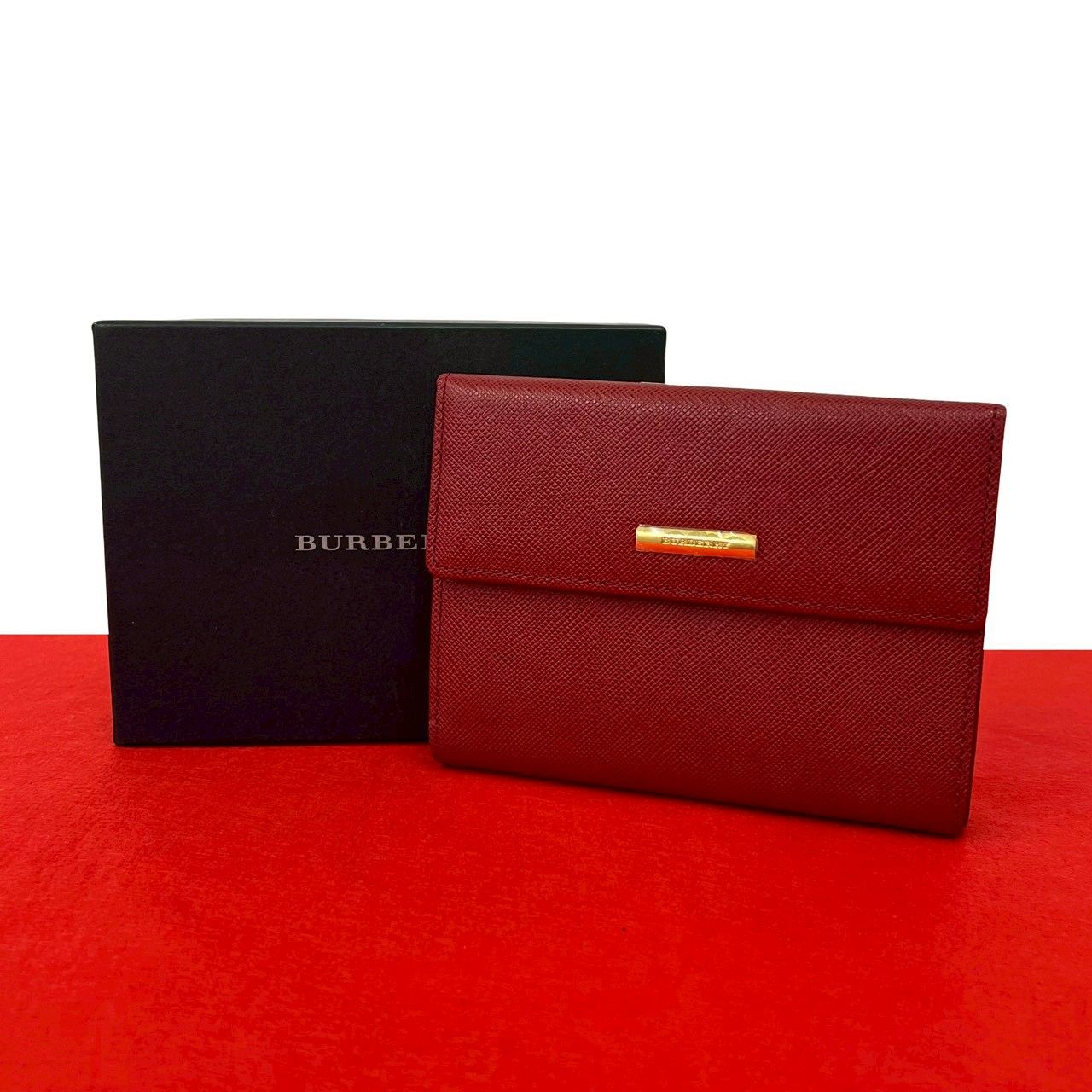 未使用保管品 保存箱付き BURBERRY バーバリー ロゴ 金具 レザー 本革