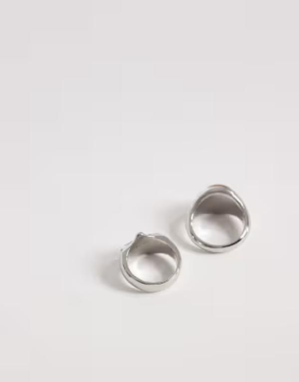 エイソス メンズ アクセサリー リング ASOS DESIGN 2 pack semiprecious tigers eye and star signet ring tone SILVER シルバー