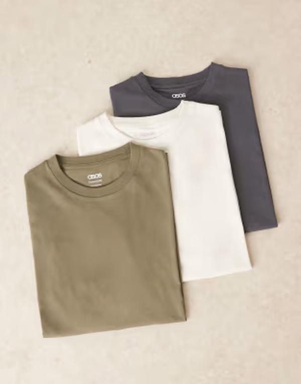 エイソス メンズ トップス Tシャツ クルーネック ASOS DESIGN Essentials 3pack crew neck Tshirts in multi WhiteCreamGreen ホワイト