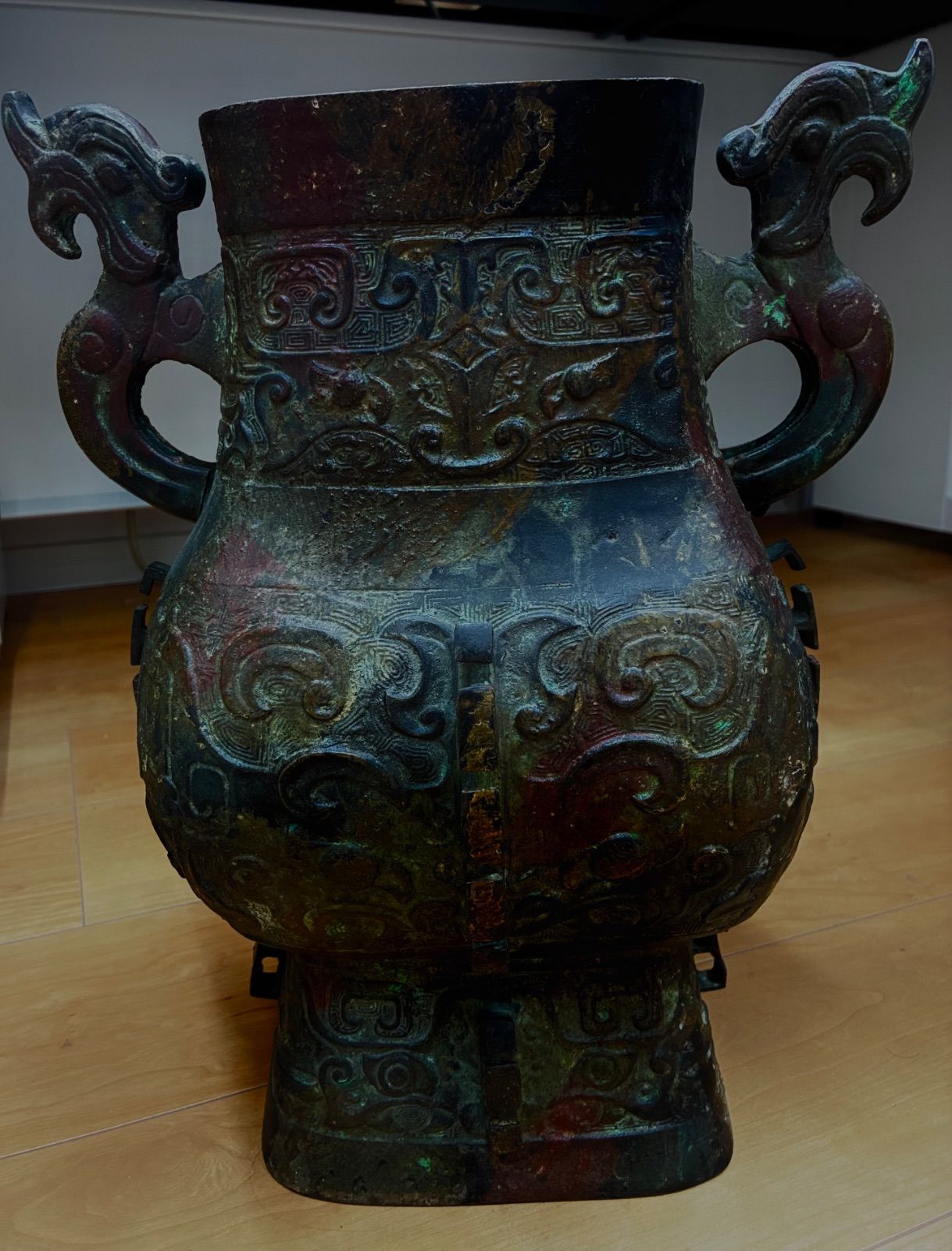 中国古玩 唐物 青銅器 方壺 双耳 饕餮紋 置物 骨董 安心通販