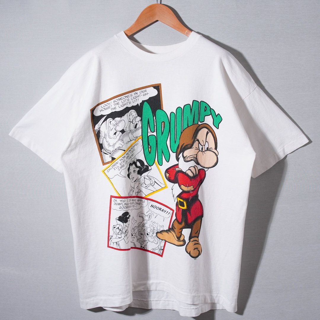 Disney 白雪姫　Tシャツ　ディズニー white USA製　 希少　90s - 総柄両面 7人の小人Tシャツ 白雪姫 Disneyヴィンテージ 90s トップス