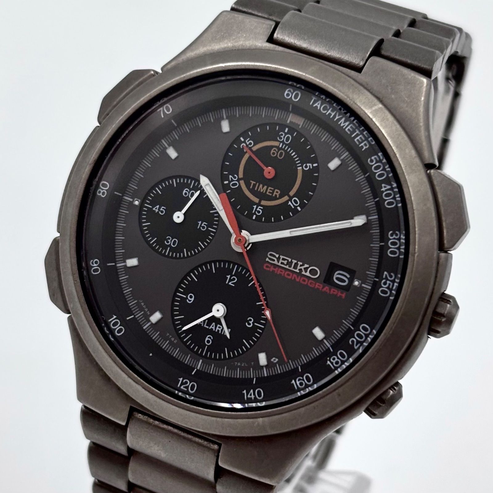 【稼働】SEIKO/セイコー Speed Master/スピードマスター 腕時計 クロノグラフ デイト チタニウム Cal.7T42 1991年8月製造 japan vintage 26,530円