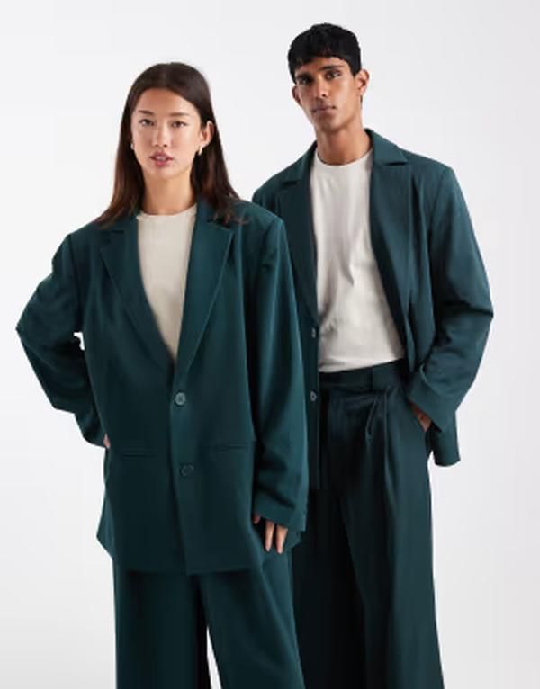 コルージョン レディース アウター ジャケット・ブルゾン ブレザー COLLUSION Unisex oversized blazer in teal part of a setEAL ティール