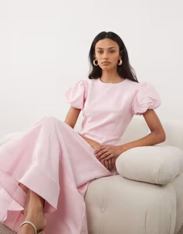 シスタージュン レディース トップス ワンピース Sister Jane jacquard puff sleeve structured hemidaxi dress PINK ピンク