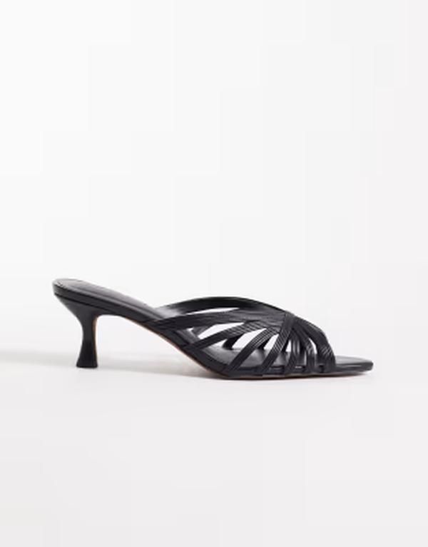 エイソス レディース シューズ サンダル ヒール ASOS DESIGN Healing strappy peep toe mid heel mules Black ブラック