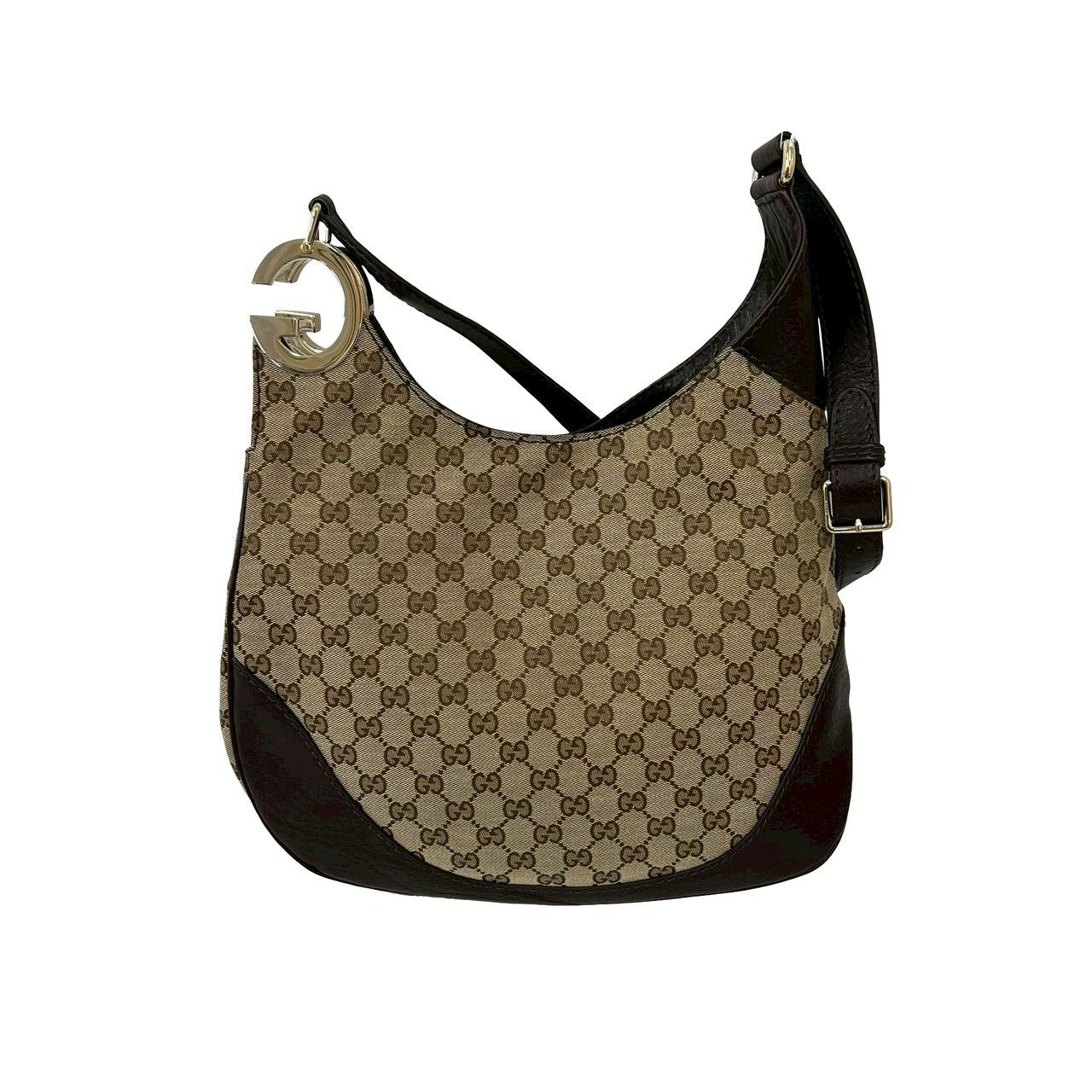 極 美品 袋付き GUCCI グッチ ロゴ 金具 GG 柄 キャンバス レザー 本革 