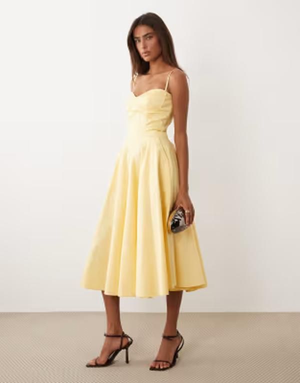 ティエフエヌシー レディース トップス ワンピース ミディ コットン TFNCotton corset detail camidi dress in yellow Butter yellow イエロー