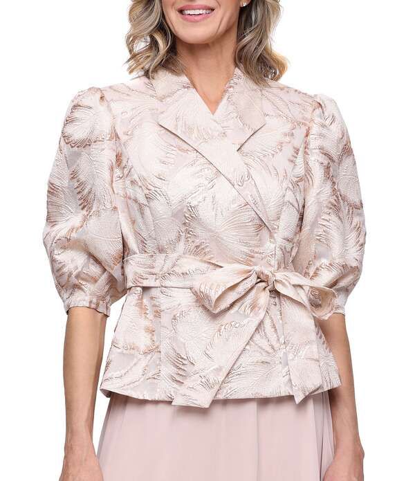アレックスイブニングス レディース トップス シャツ ブラウス Alex Eveningsurplice Neck Bubble Sleeve Jacquard Blouse Taupe トープ