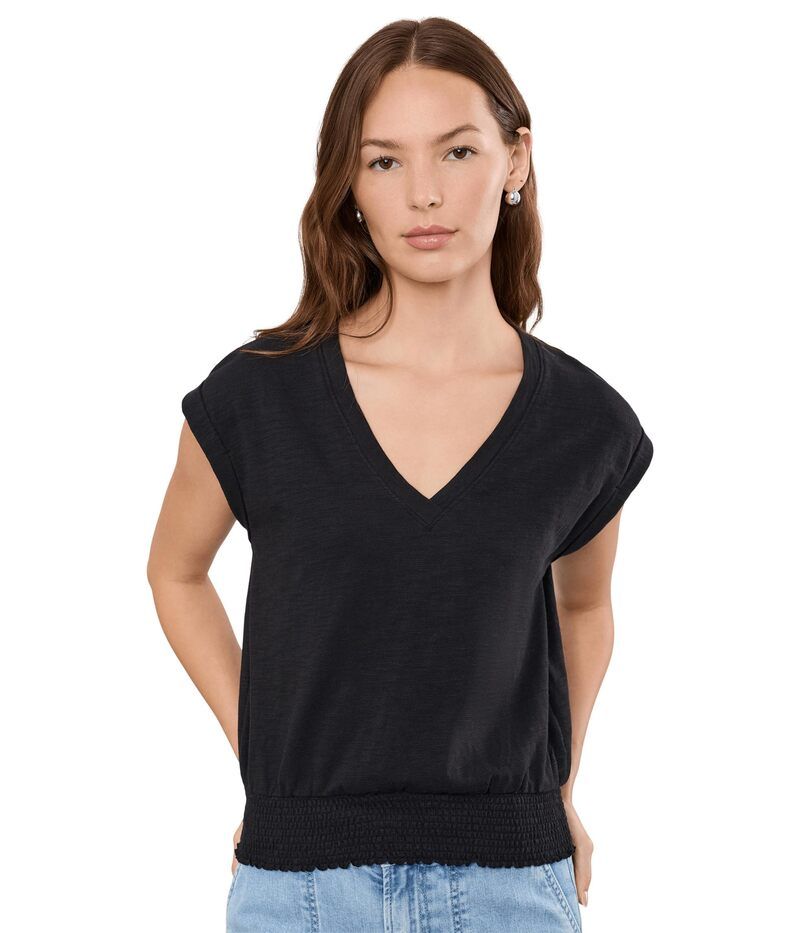 リラピー レディース トップス シャツ Vネック シャーリング Lilla P Smocked Hem VNeck Black ブラック