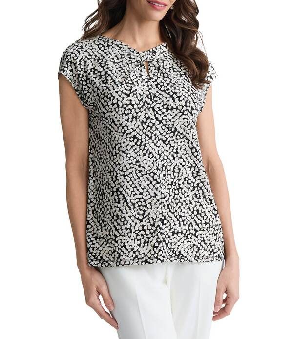 カスパール レディース トップス シャツ プリント キャップ ブラウス Kasper Cap Sleeve Printed Blouse Black Multi ブラック